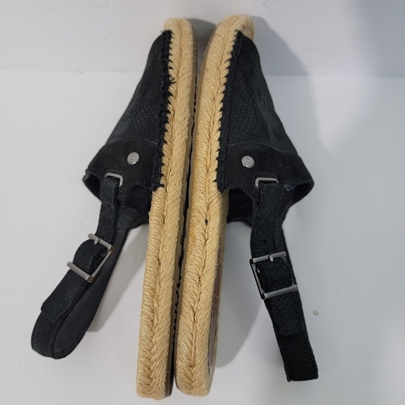 UGG Isadora Black Leather Snakeskin Slink Back Espadrille Sandals Women Sz 5.5 - Picture 7 of 11
